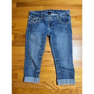 Y2K Amethyst Low Rise  Blue Denim Cropped Jeans Embellished Pockets Size 5